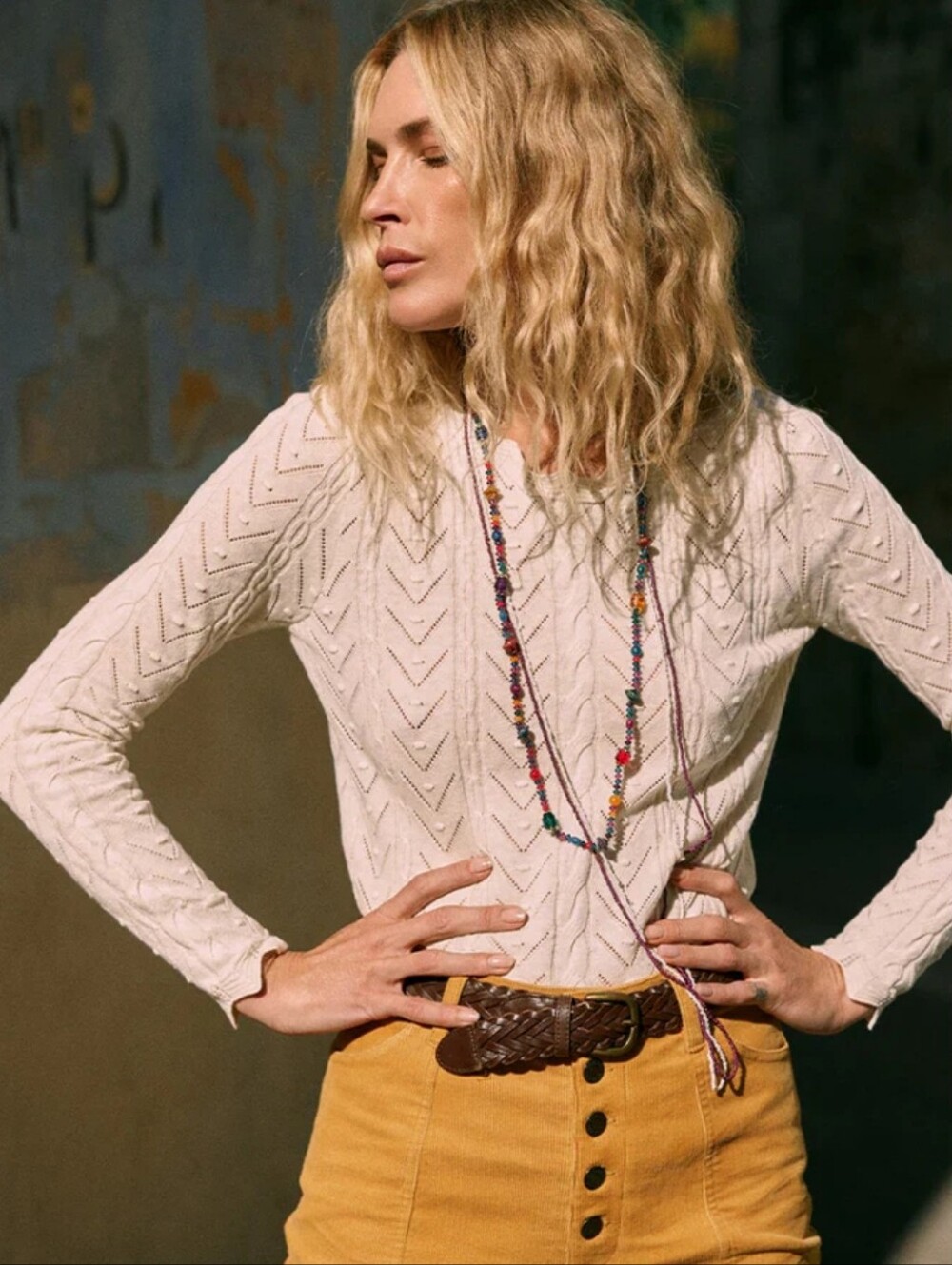 SPELL Lou Lou Knit Top Long Sleeve In Snow Sz Small​ NWOT